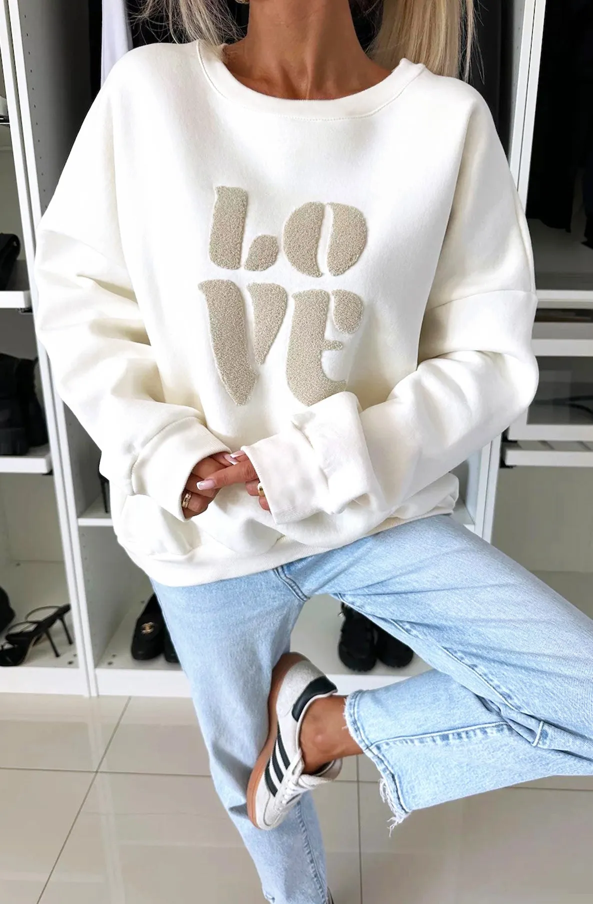 'LOVE' Graphic Printed Sweatshirt Top-Ivory