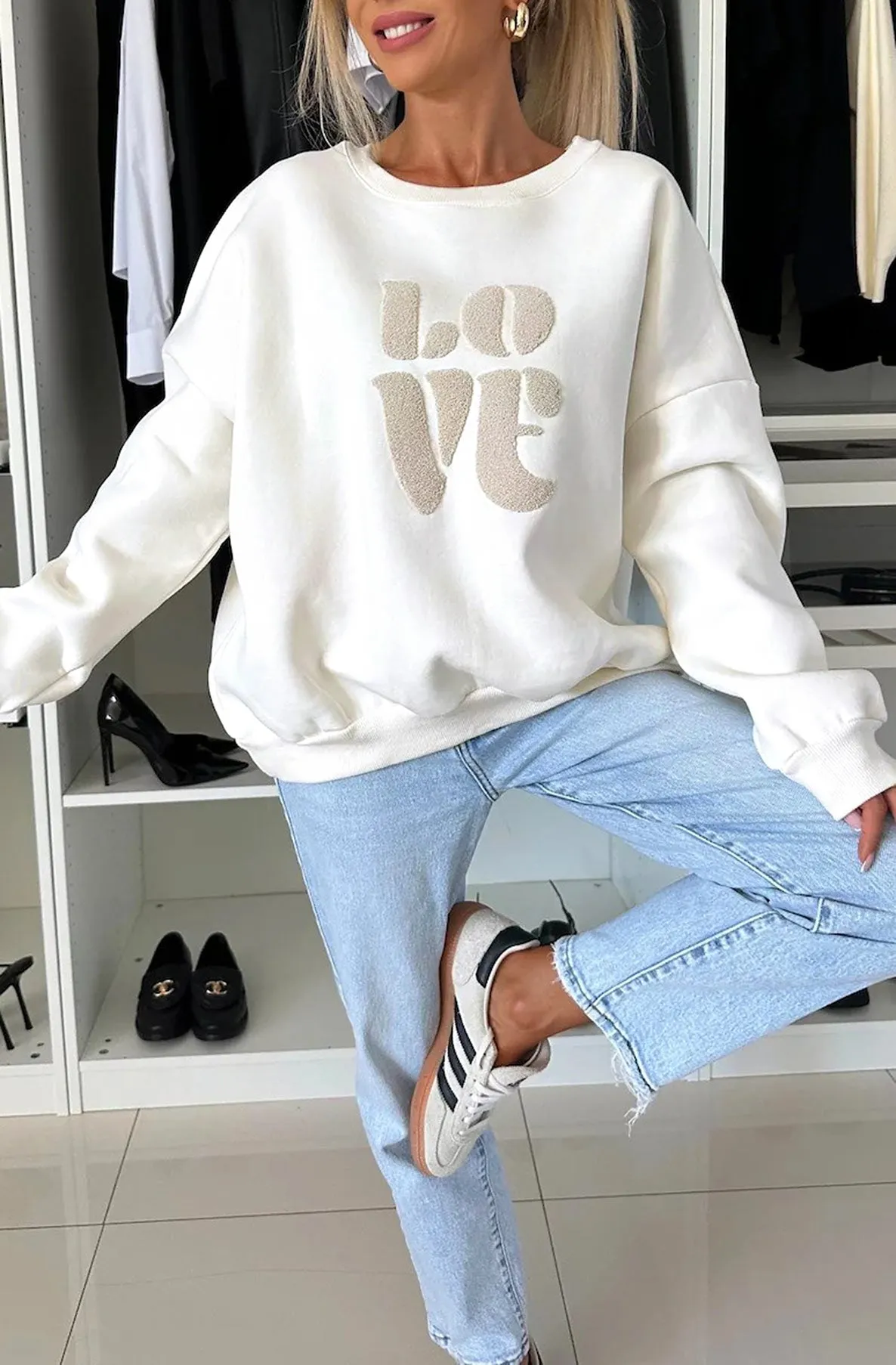 'LOVE' Graphic Printed Sweatshirt Top-Ivory