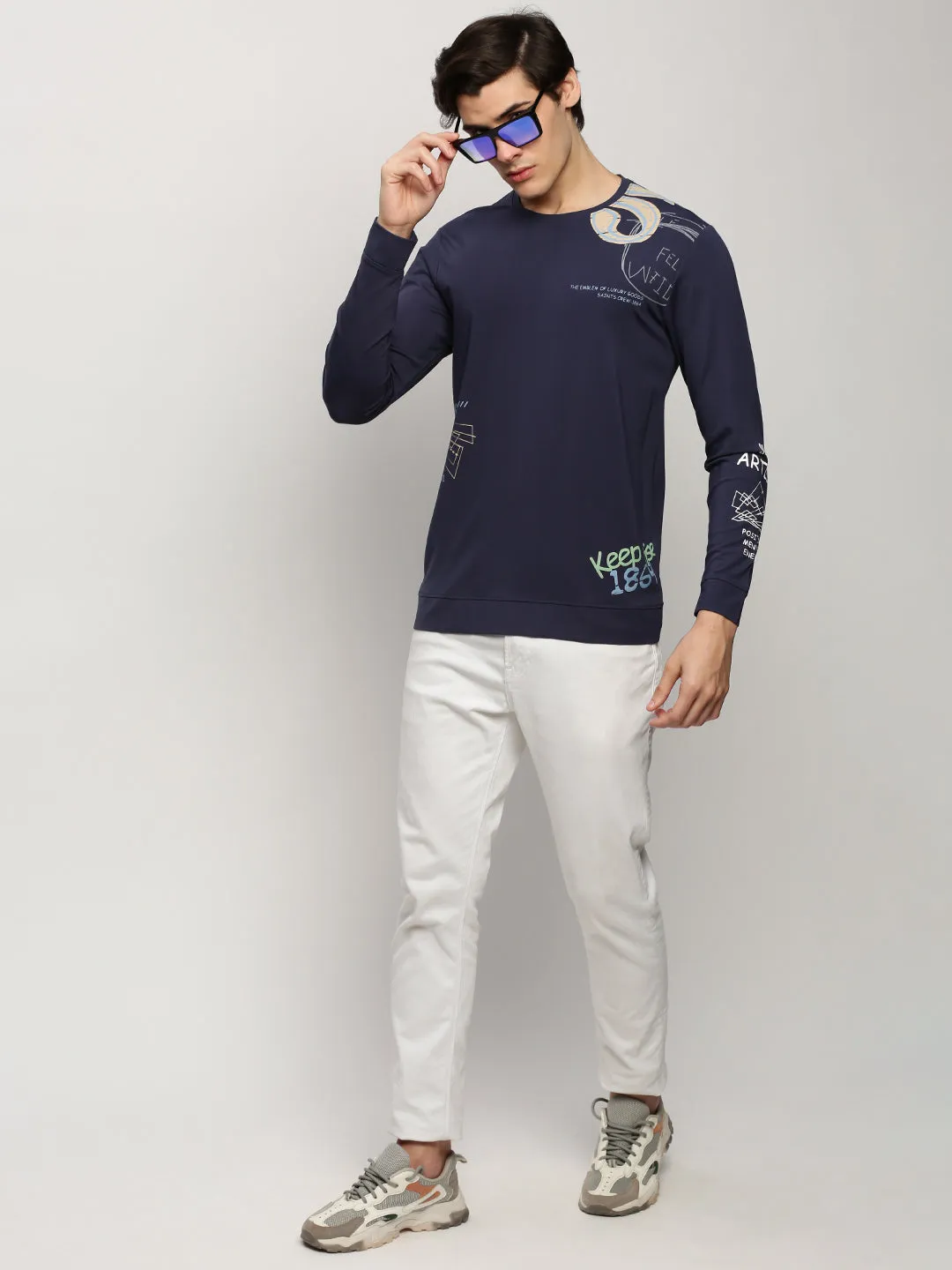 Men Blue Typographic Casual Sweatshirts