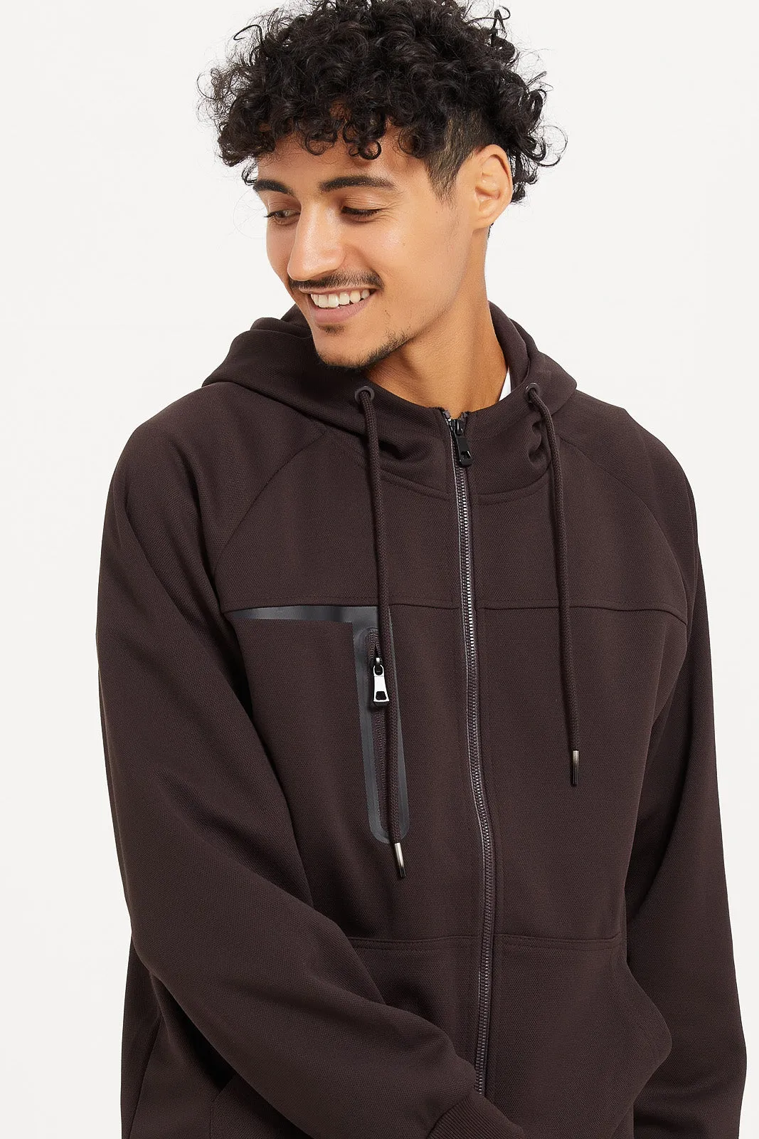 Men Brown Athletic Sweatshirt With Hoodie