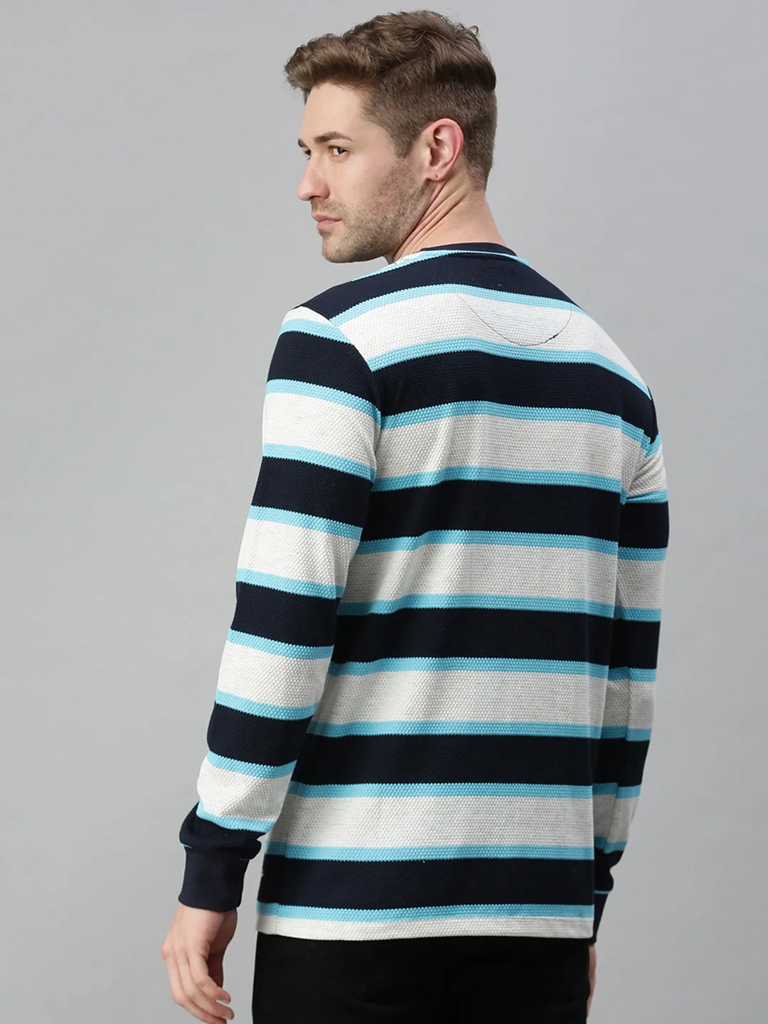 Men Striped White Sweatshirt