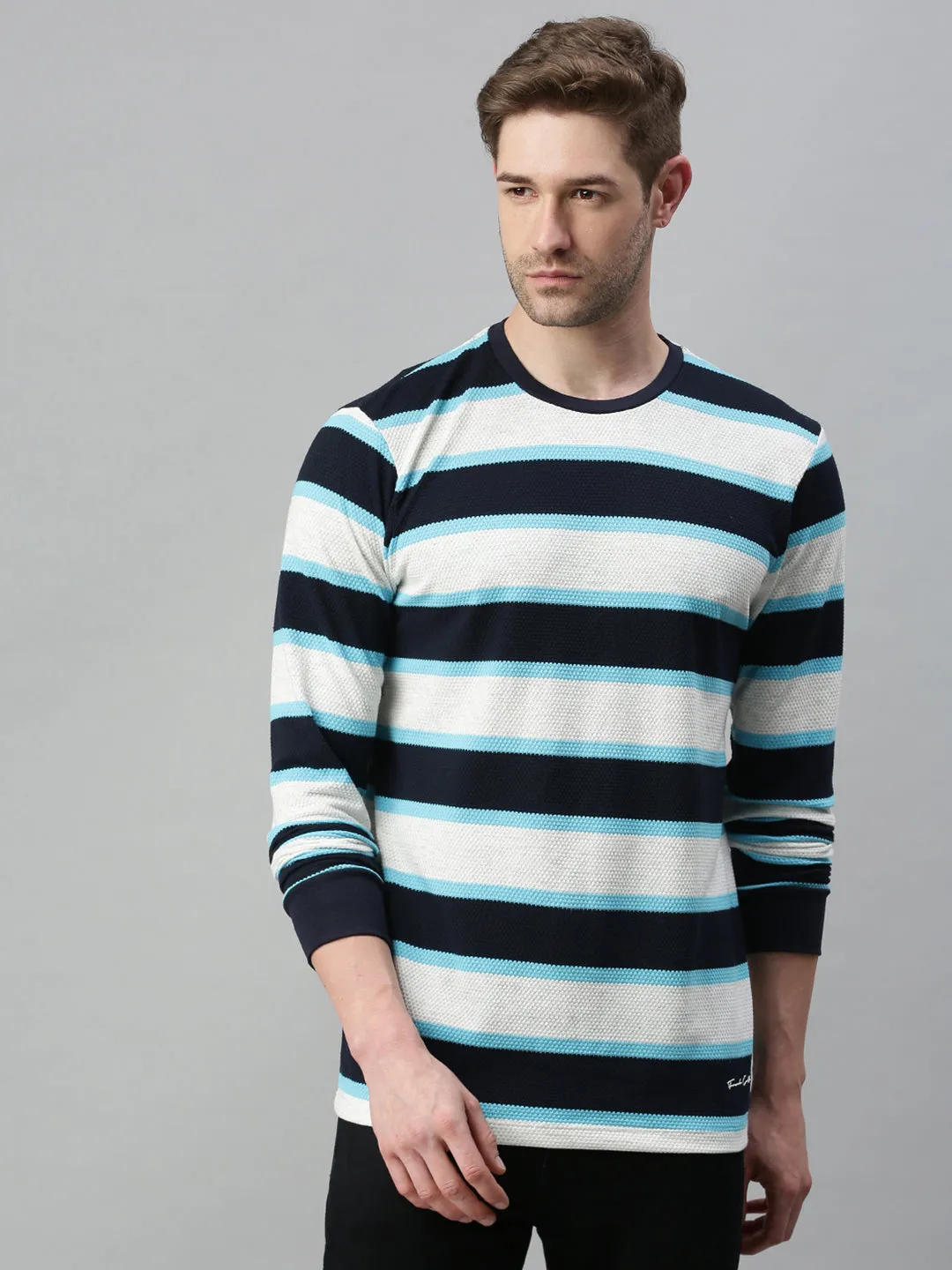 Men Striped White Sweatshirt