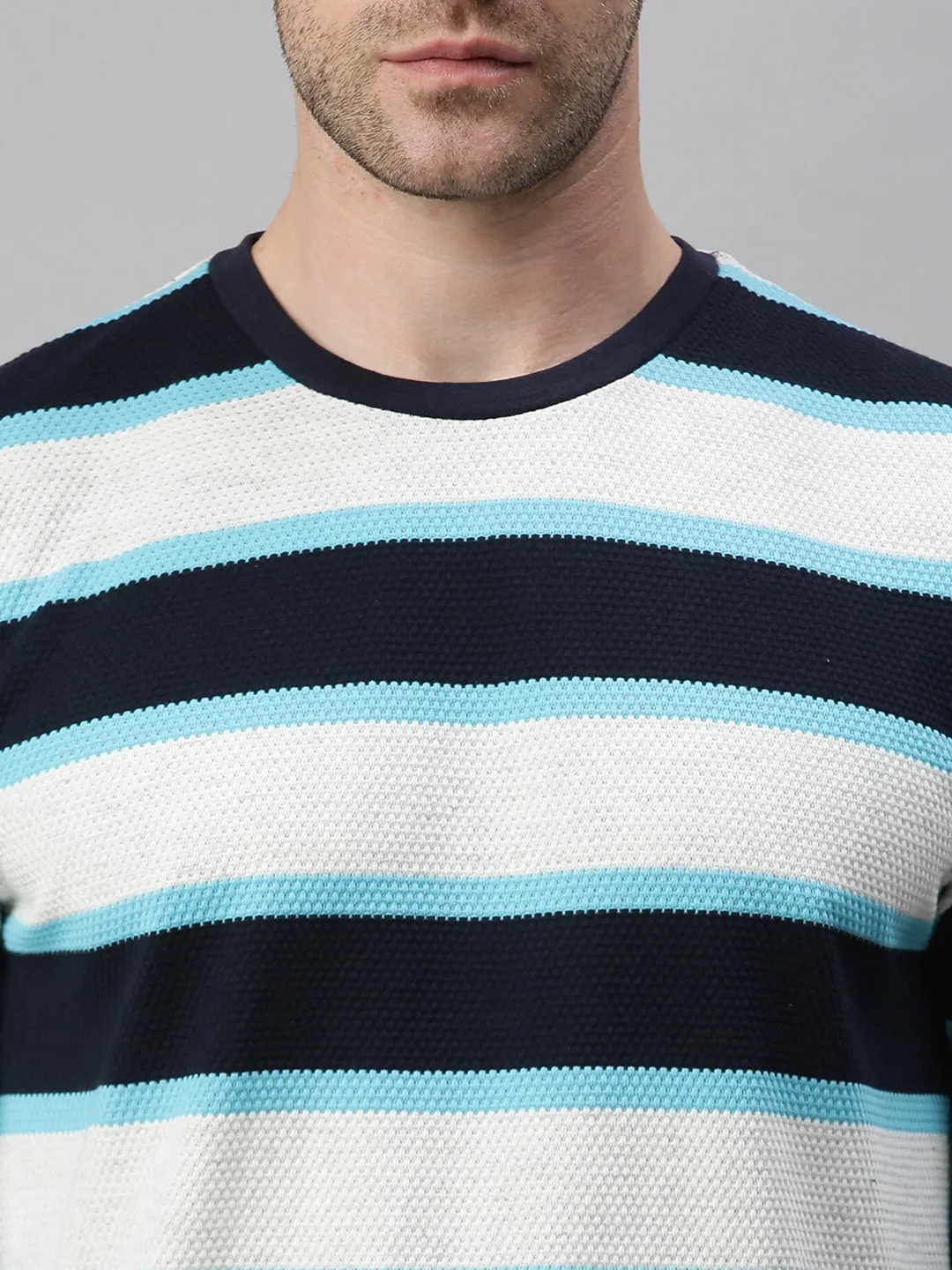 Men Striped White Sweatshirt