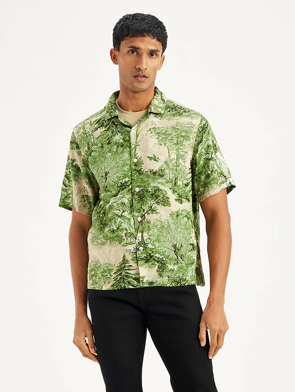 Men's Jacquard Relaxed Fit Camp Shirt