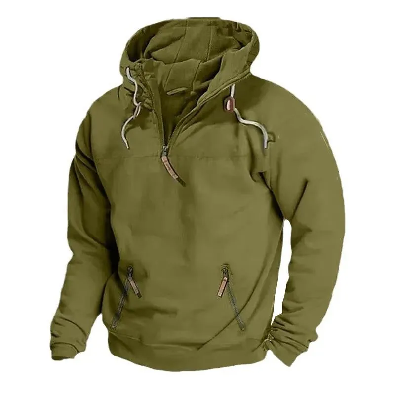 Men's Solid Color Casual Pullover Zipper Hooded Sweatshirt 74333834X