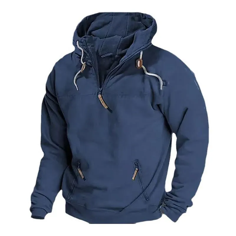 Men's Solid Color Casual Pullover Zipper Hooded Sweatshirt 74333834X