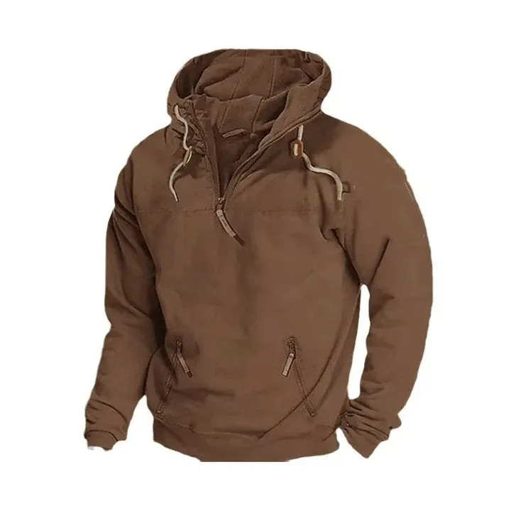 Men's Solid Color Casual Pullover Zipper Hooded Sweatshirt 74333834X