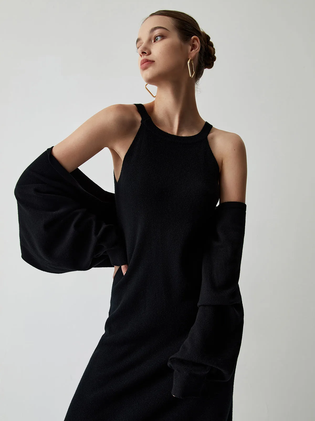 Midi Knit Graceful Dress With Bolero