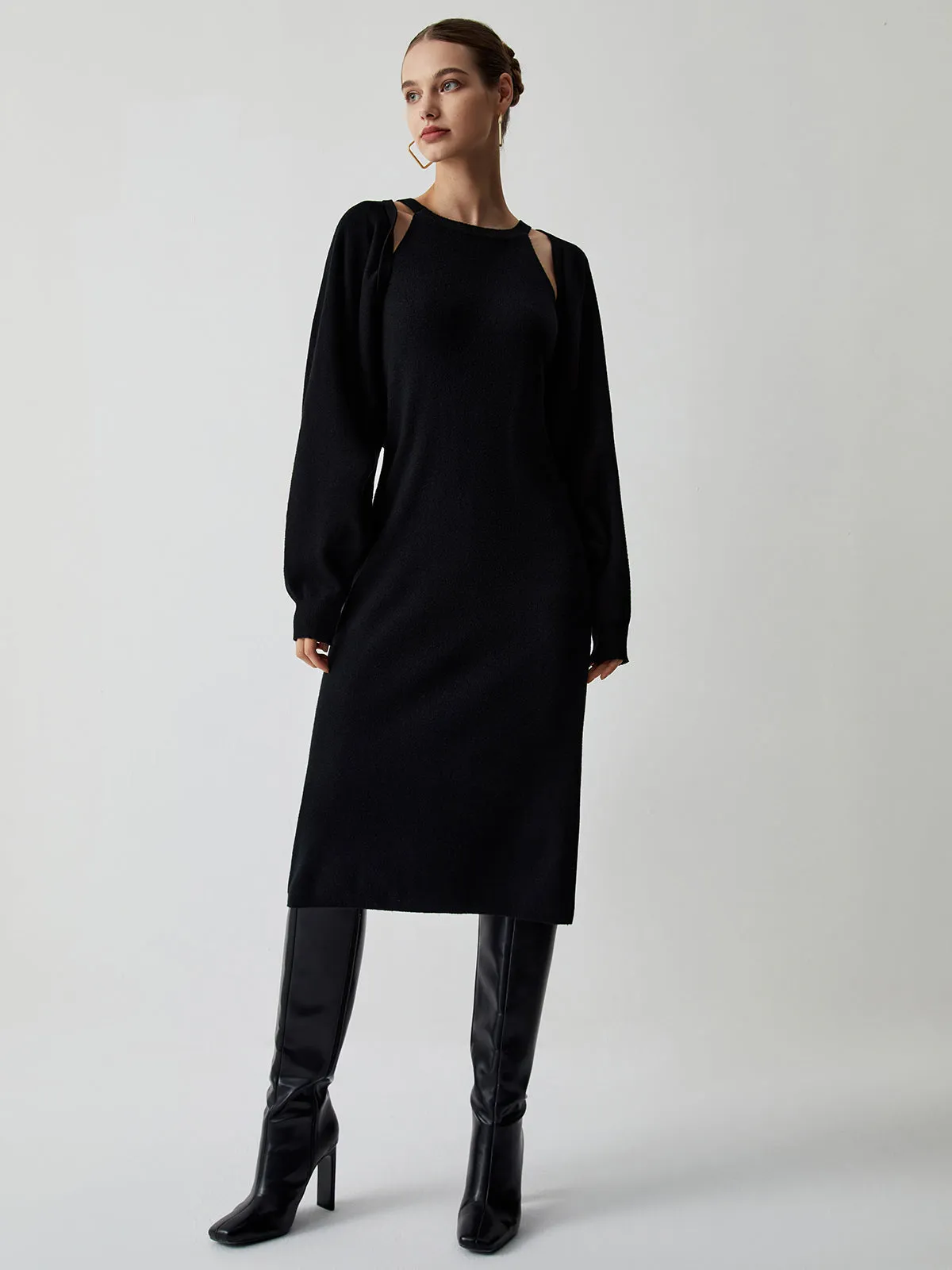 Midi Knit Graceful Dress With Bolero