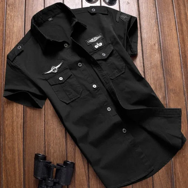 Military Casual Style Fashion Short Sleeve Embroidery Shirt