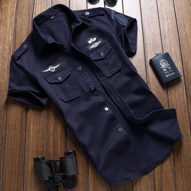 Military Casual Style Fashion Short Sleeve Embroidery Shirt