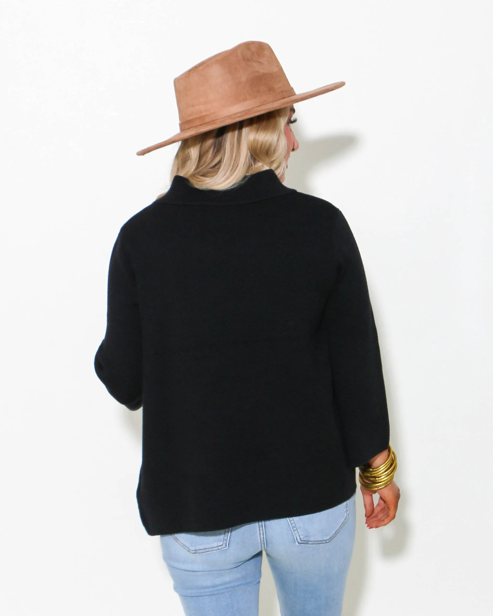 Mock Neck Pull Over Bell Sleeve Sweater in Black