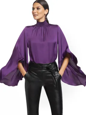 Mock-Neck Statement Sleeve Top