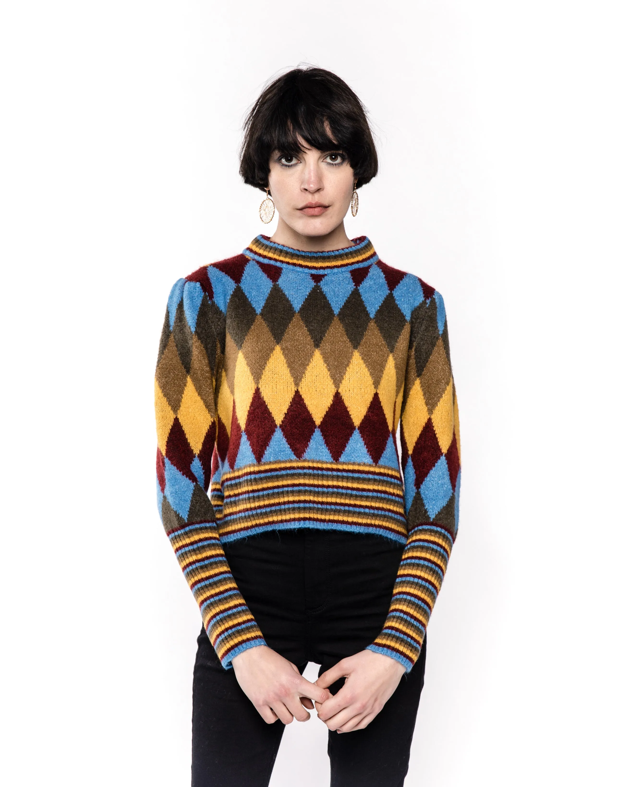 Multi color diamond shape pattern jumper