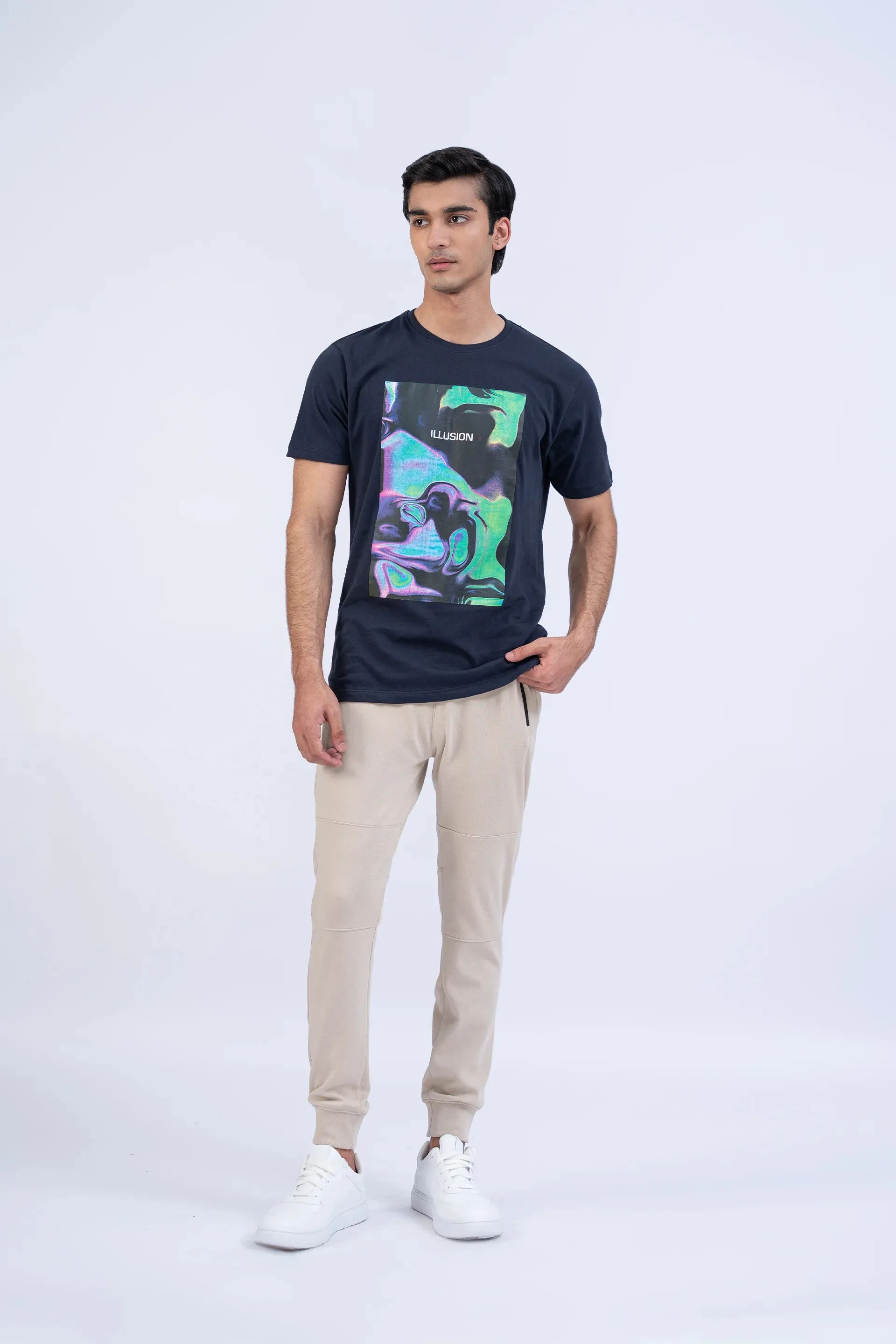 Navy Relaxed Fit Abstract T-Shirt