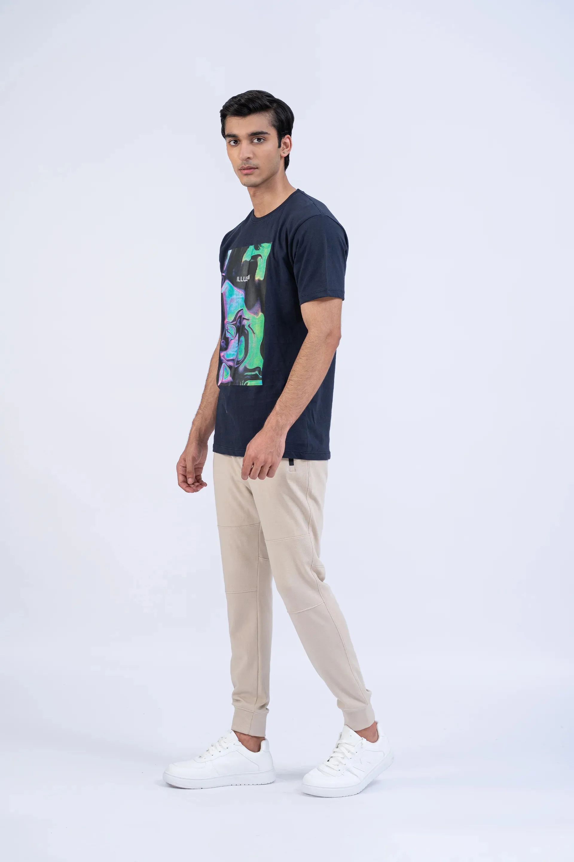 Navy Relaxed Fit Abstract T-Shirt