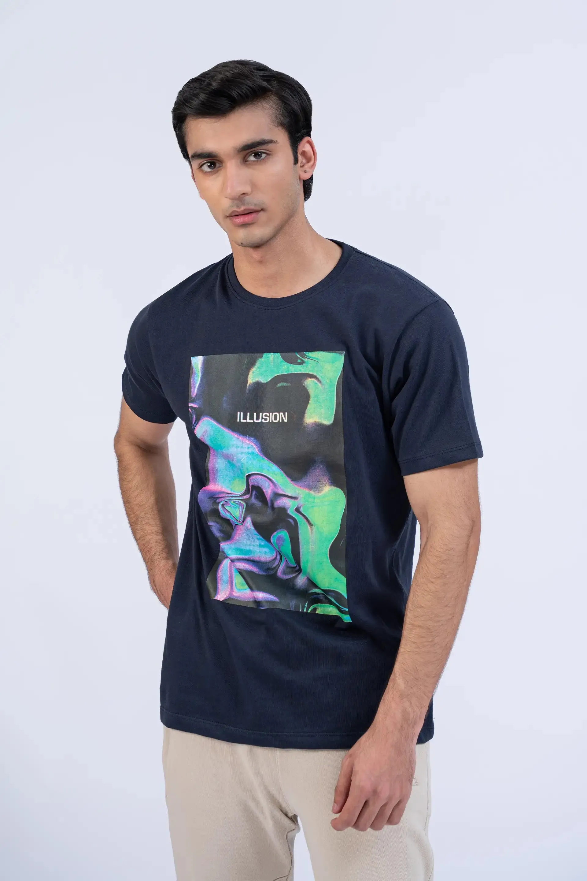 Navy Relaxed Fit Abstract T-Shirt