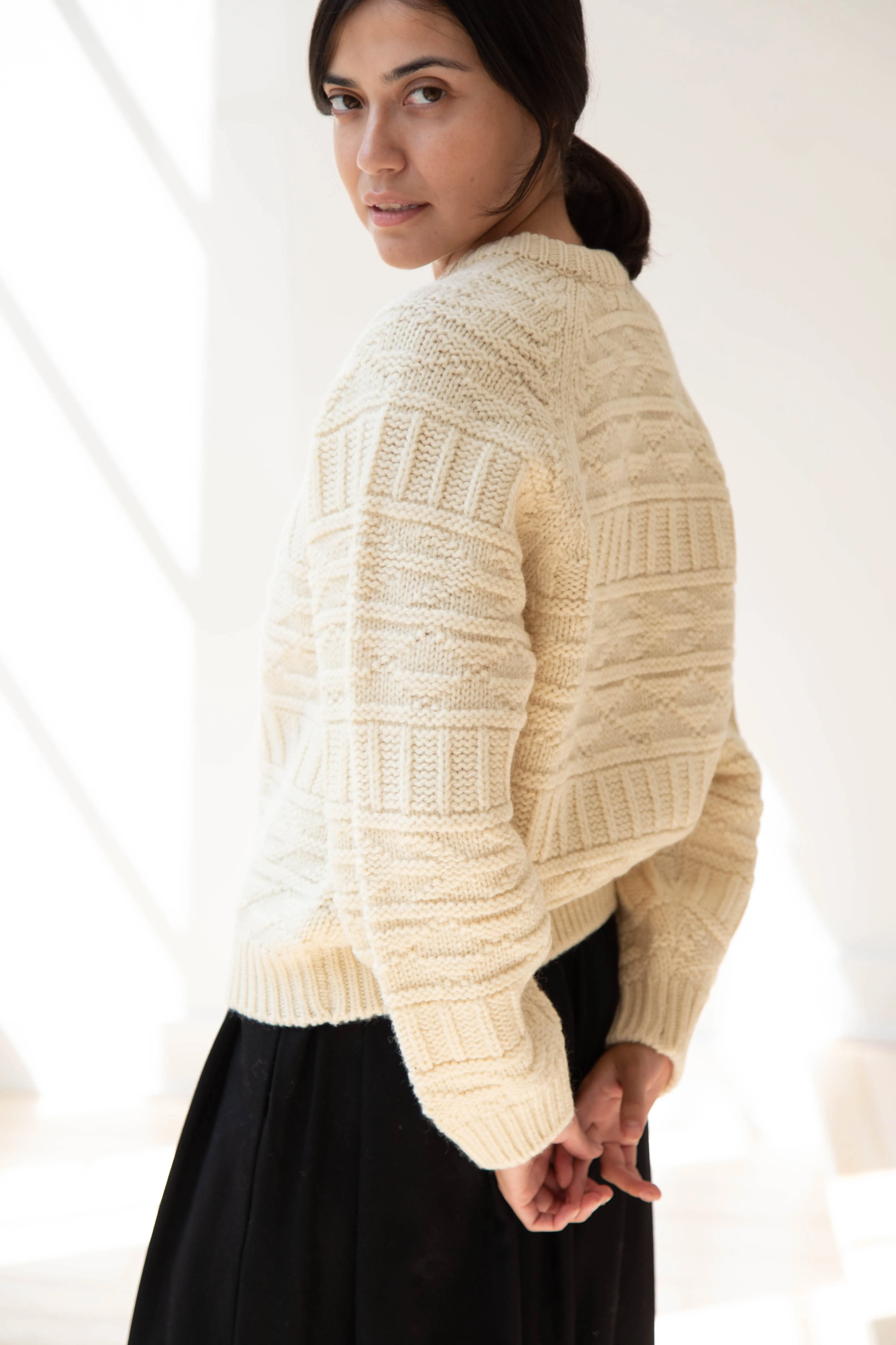 Nothing Written | Vintage Pattern Round Sweater in Ivory