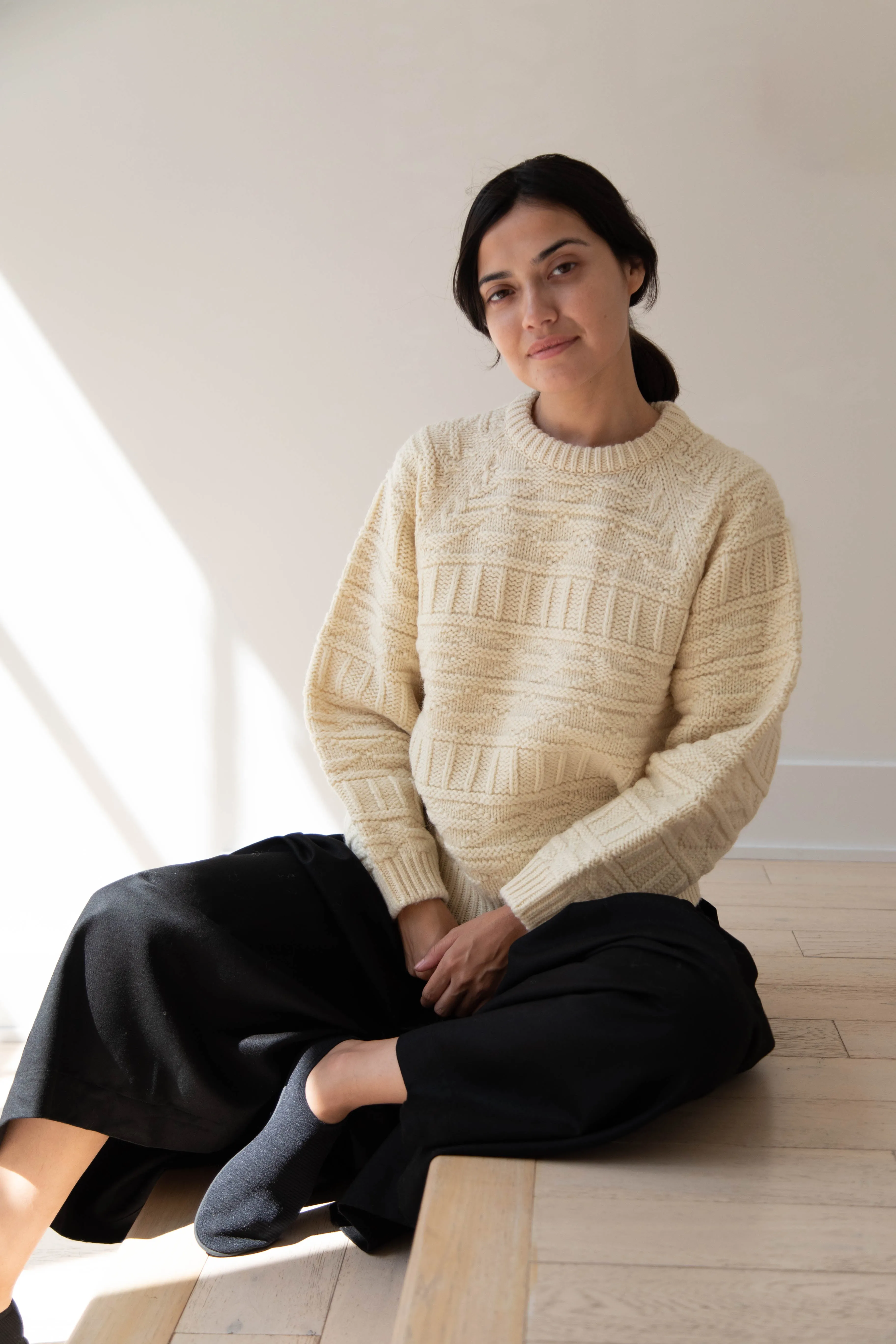 Nothing Written | Vintage Pattern Round Sweater in Ivory