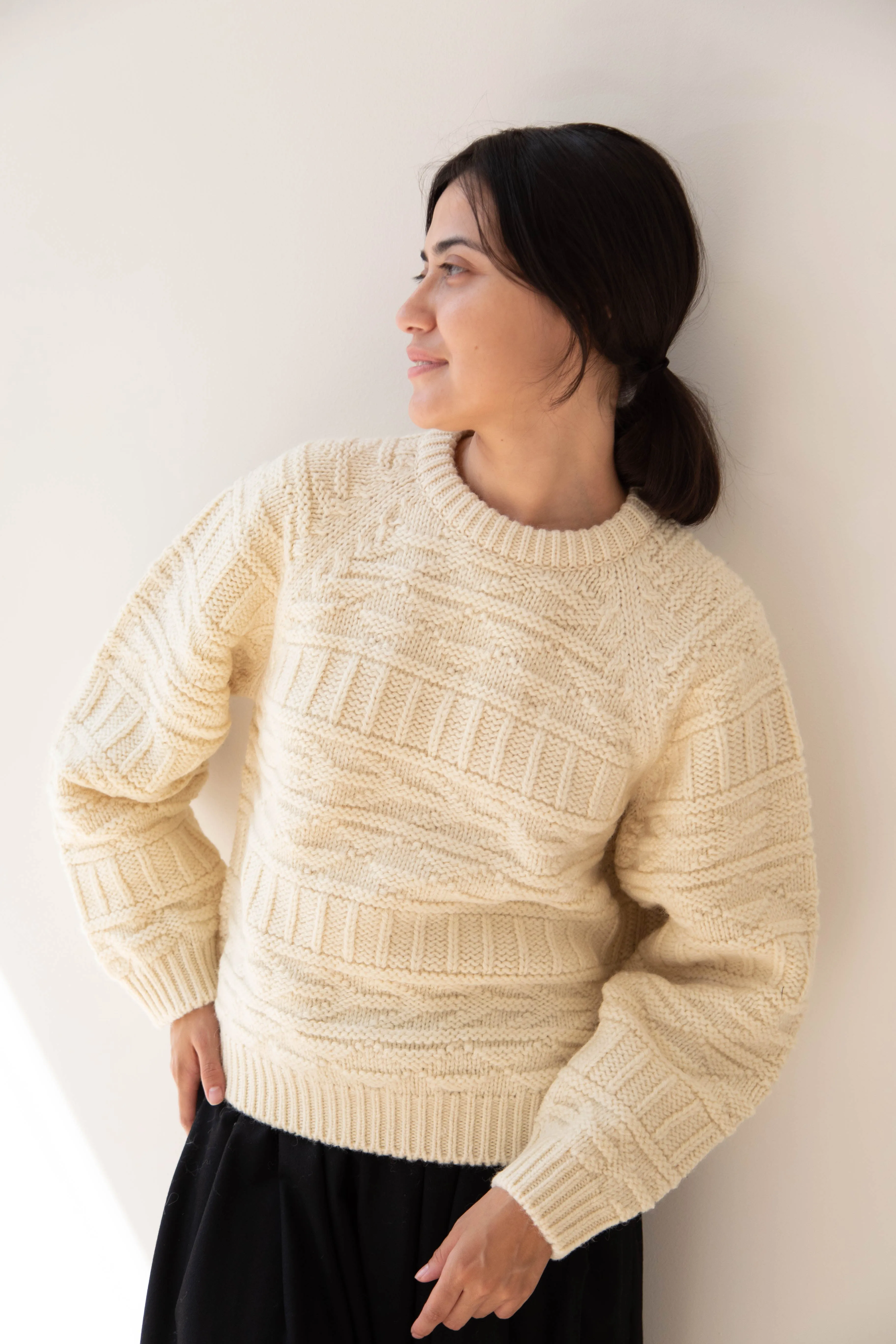 Nothing Written | Vintage Pattern Round Sweater in Ivory