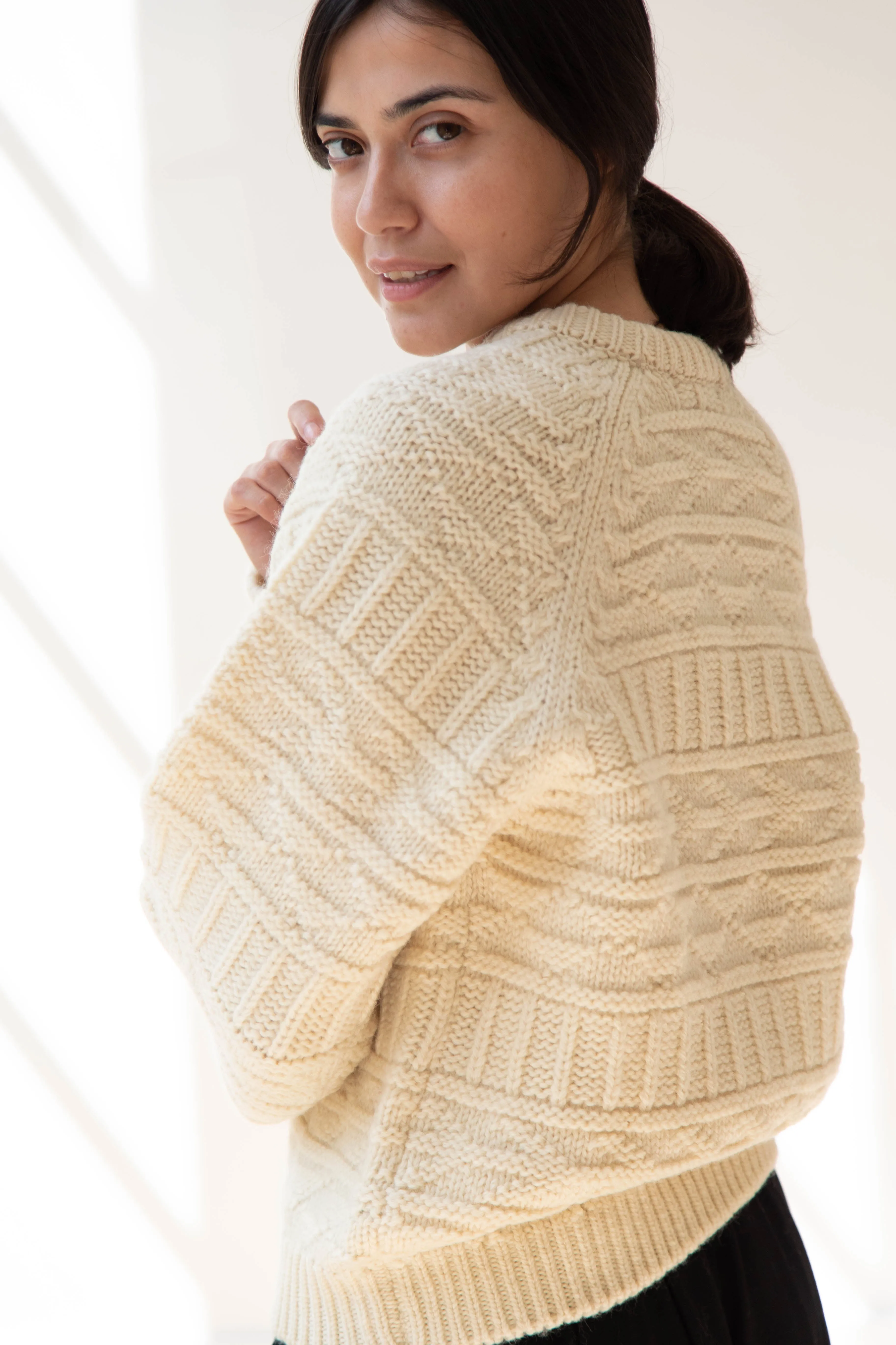 Nothing Written | Vintage Pattern Round Sweater in Ivory