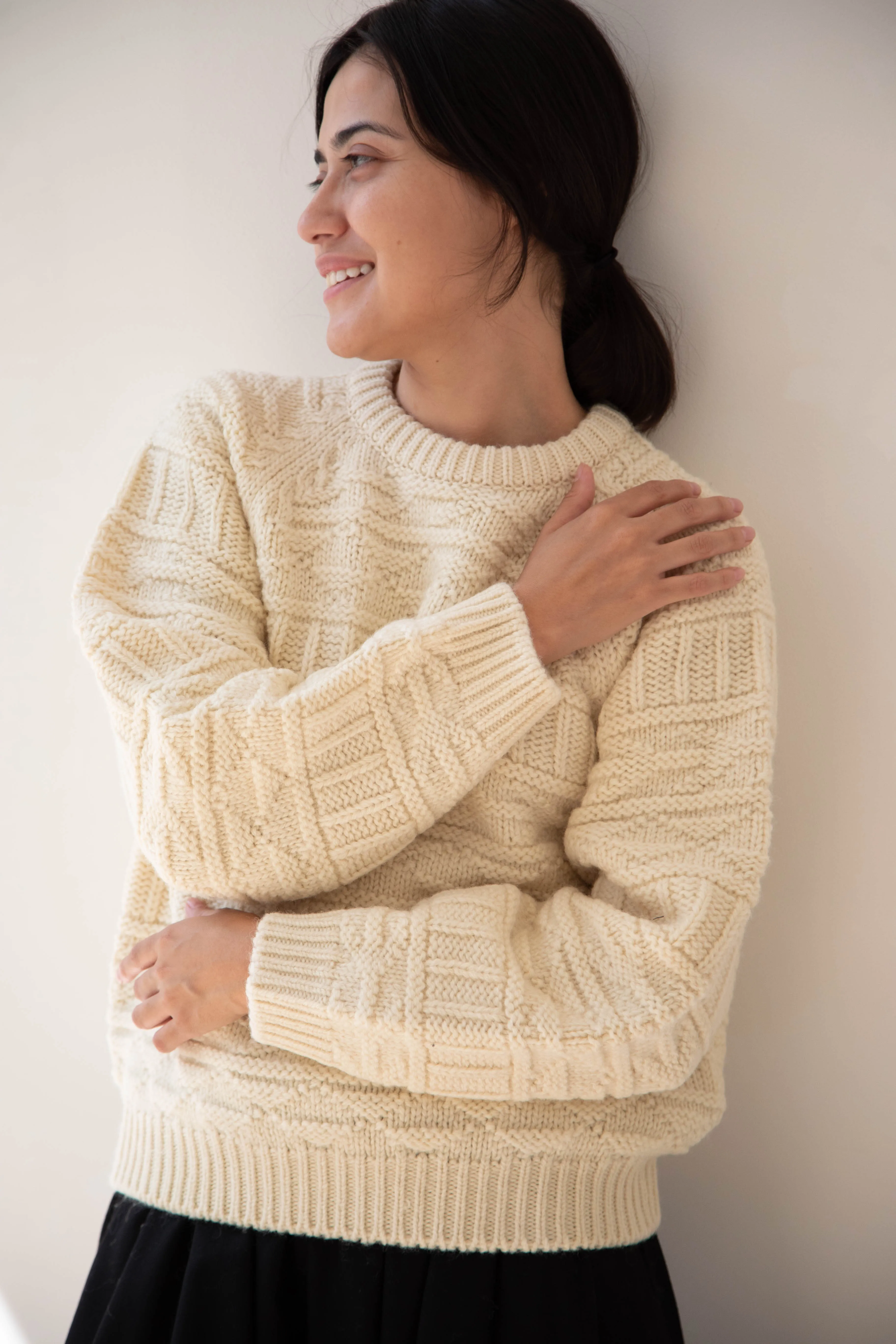 Nothing Written | Vintage Pattern Round Sweater in Ivory