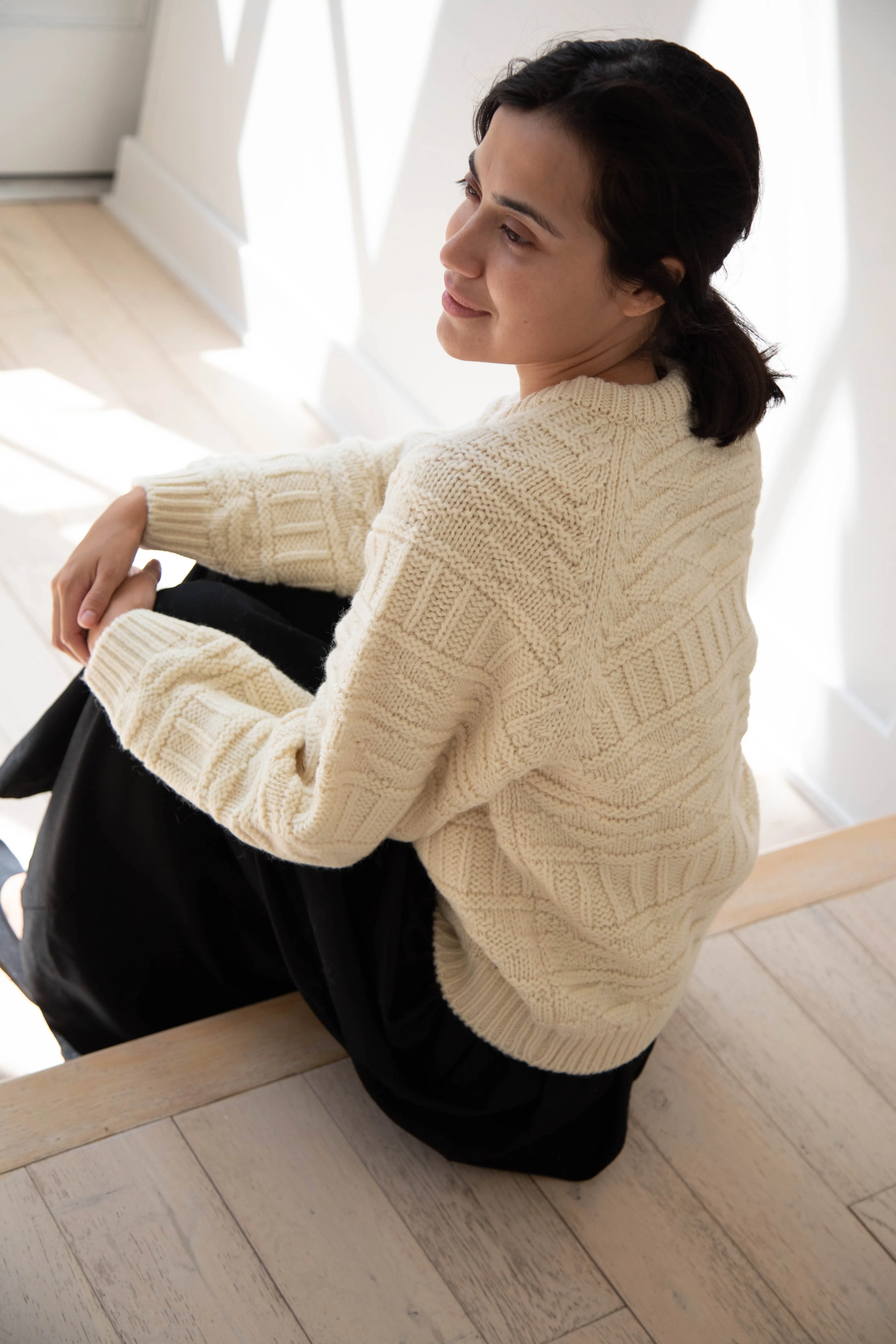 Nothing Written | Vintage Pattern Round Sweater in Ivory