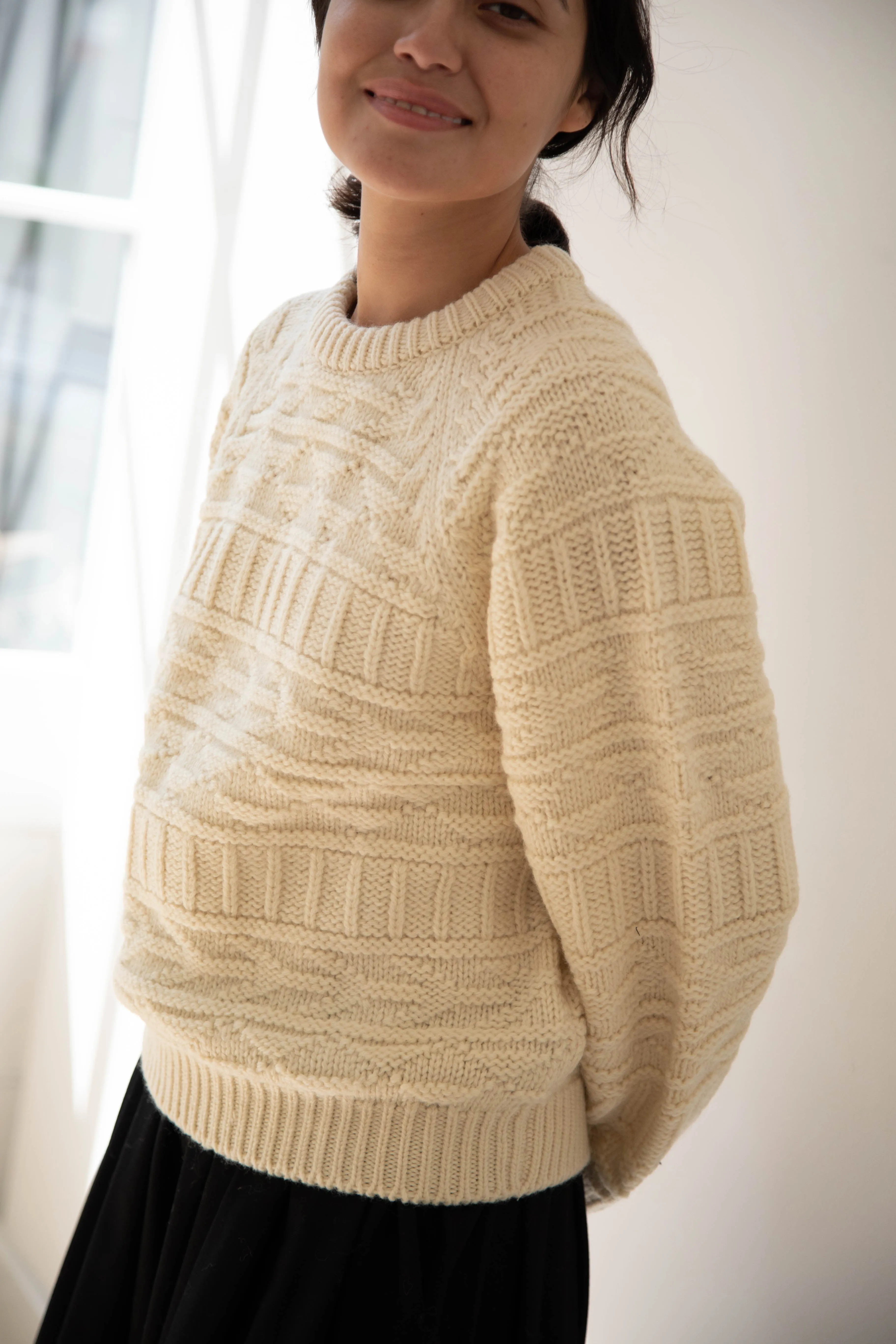 Nothing Written | Vintage Pattern Round Sweater in Ivory