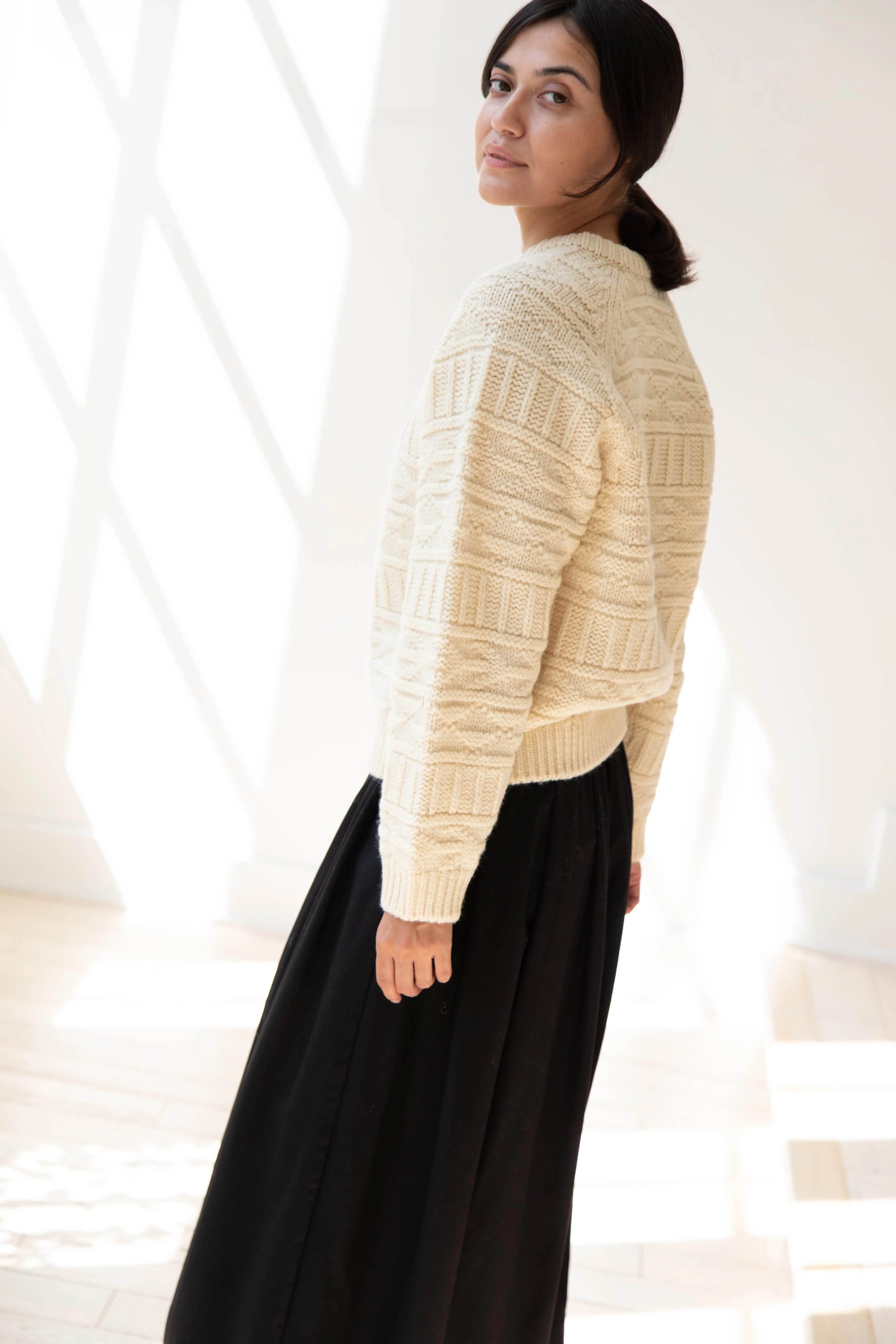 Nothing Written | Vintage Pattern Round Sweater in Ivory