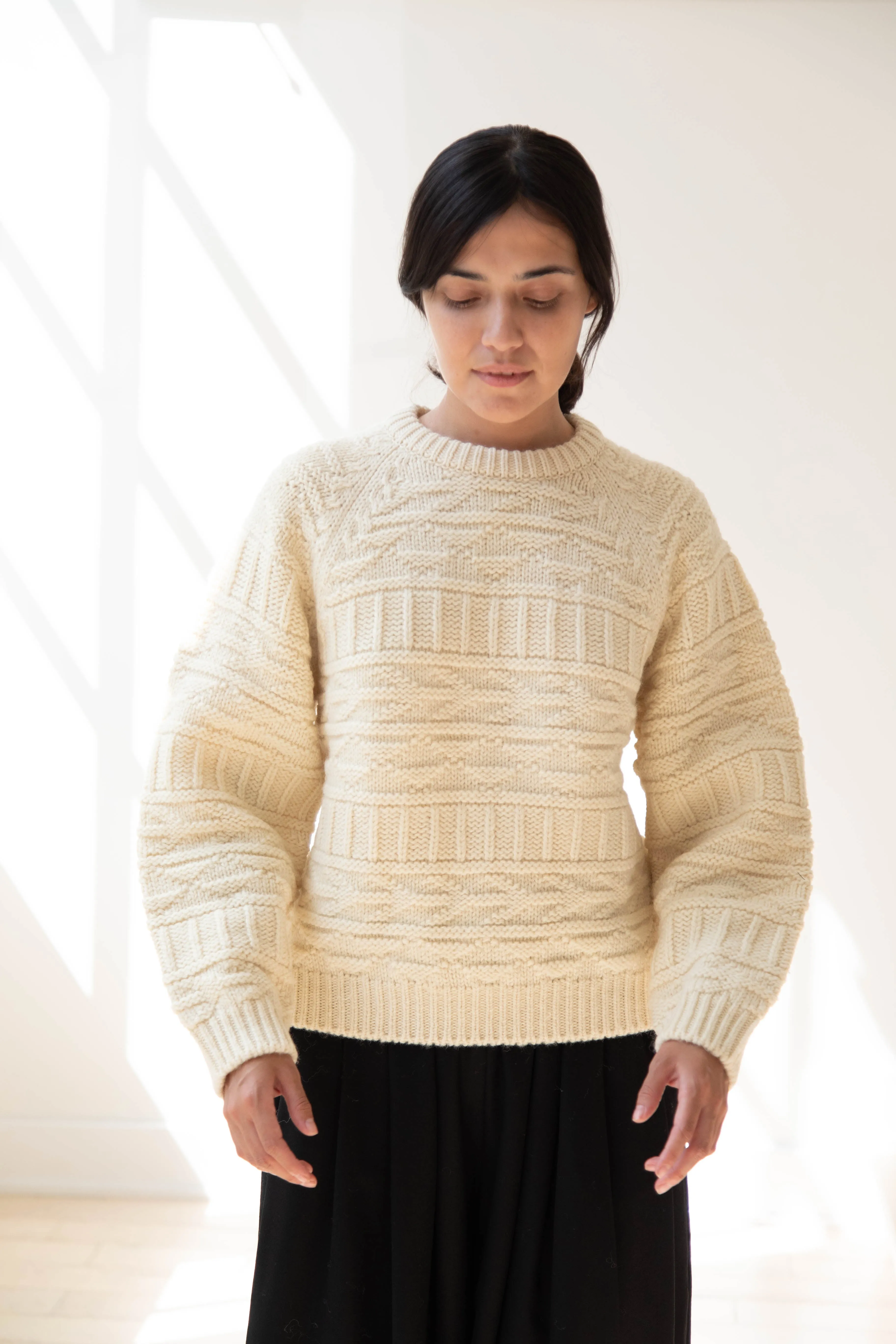 Nothing Written | Vintage Pattern Round Sweater in Ivory