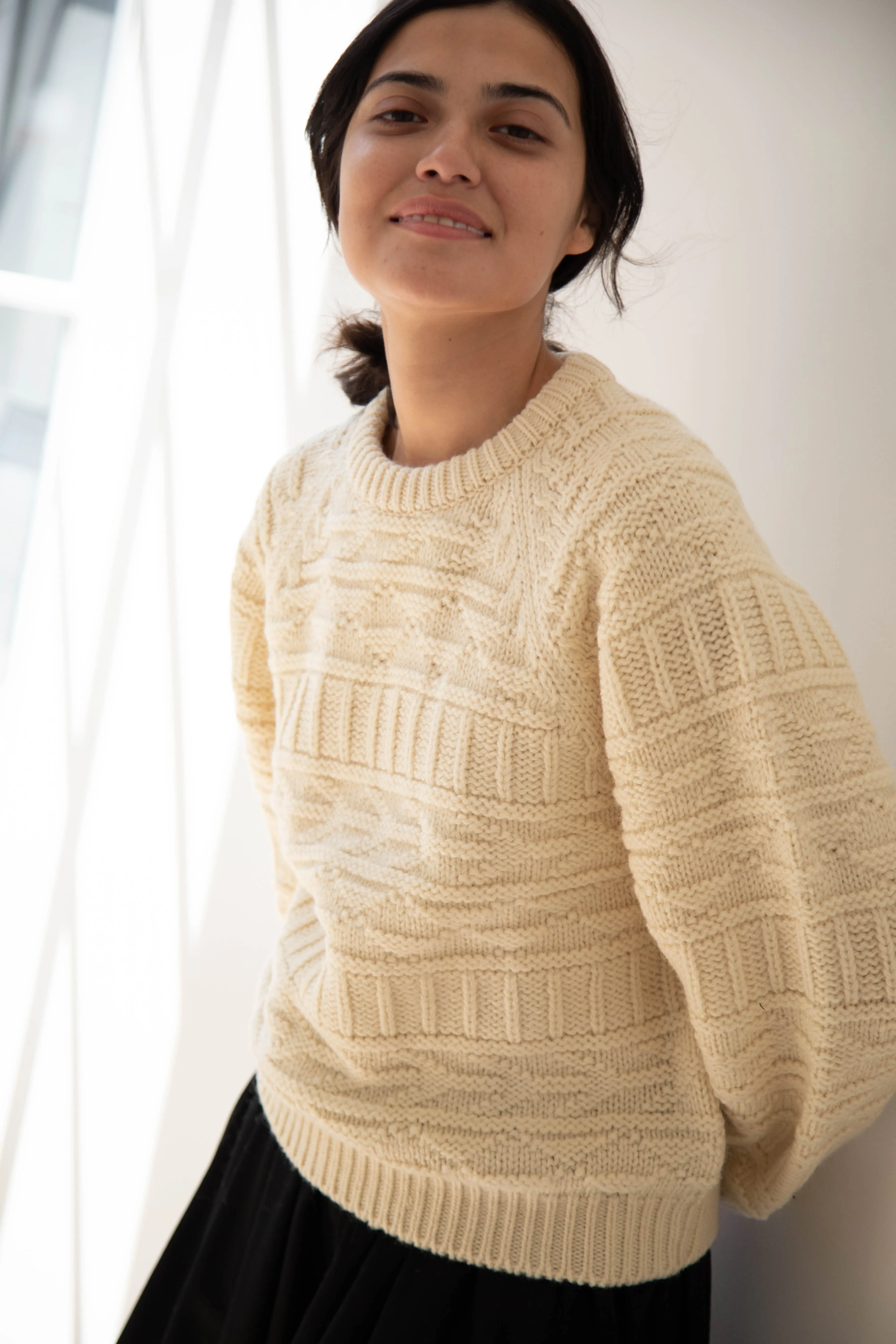 Nothing Written | Vintage Pattern Round Sweater in Ivory