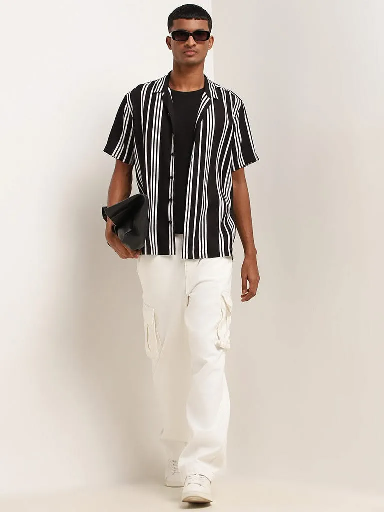 Nuon Black Striped Relaxed Fit Shirt