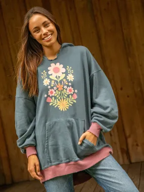 Oversized Graphic Sweatshirt - Washed Navy Folk Flower