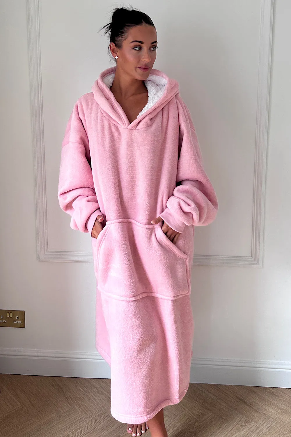 Oversized Pink Long Sherpa Hoodie