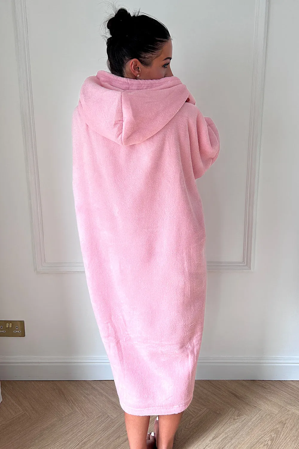 Oversized Pink Long Sherpa Hoodie