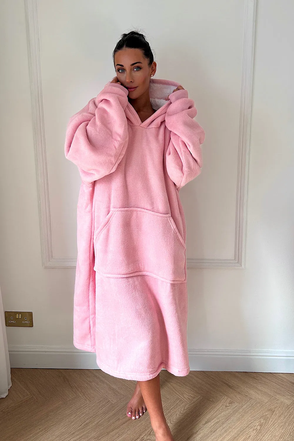 Oversized Pink Long Sherpa Hoodie