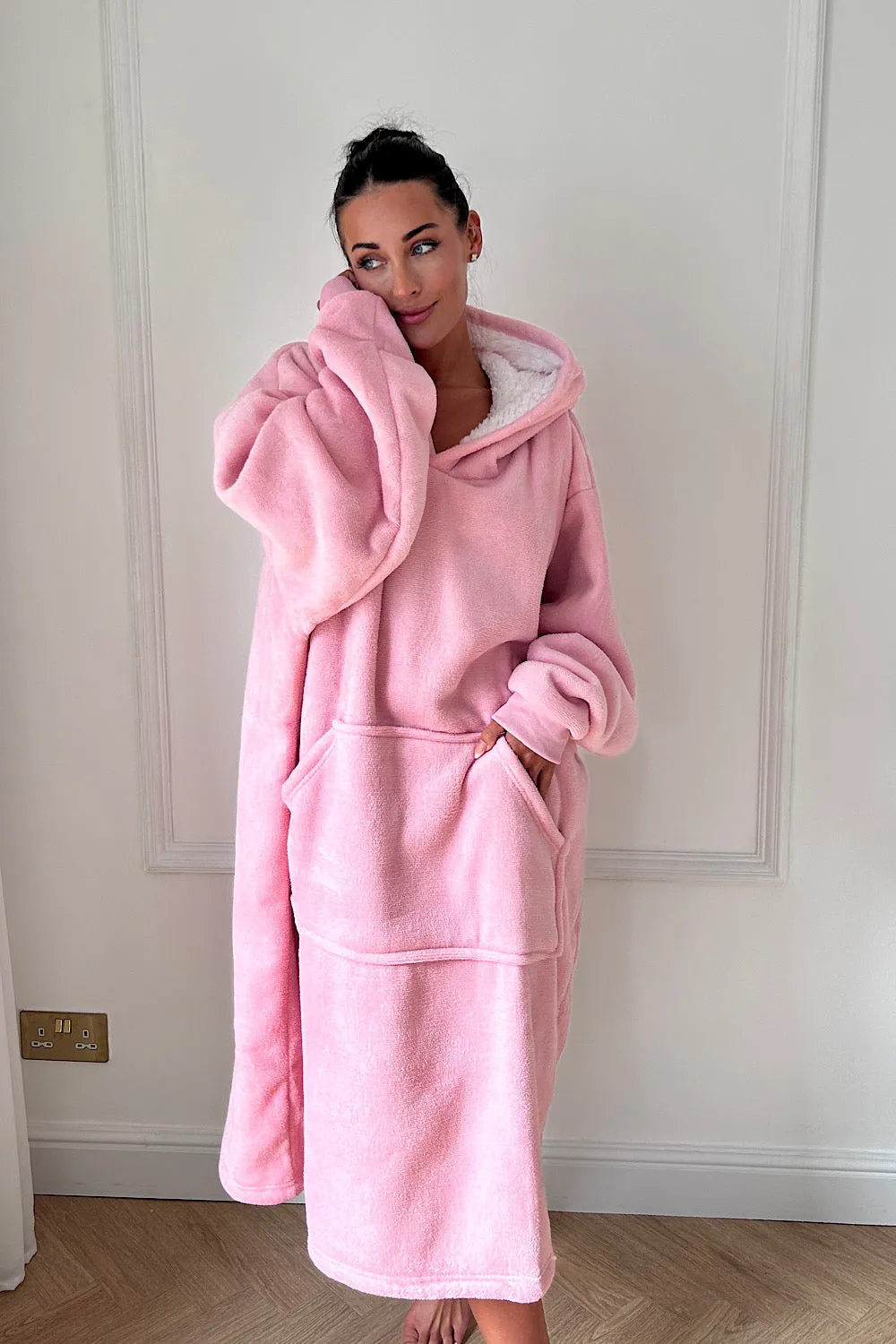 Oversized Pink Long Sherpa Hoodie