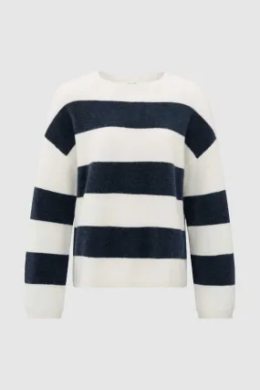 Oversized Sweater with Wide Stripes in Off White Dessin