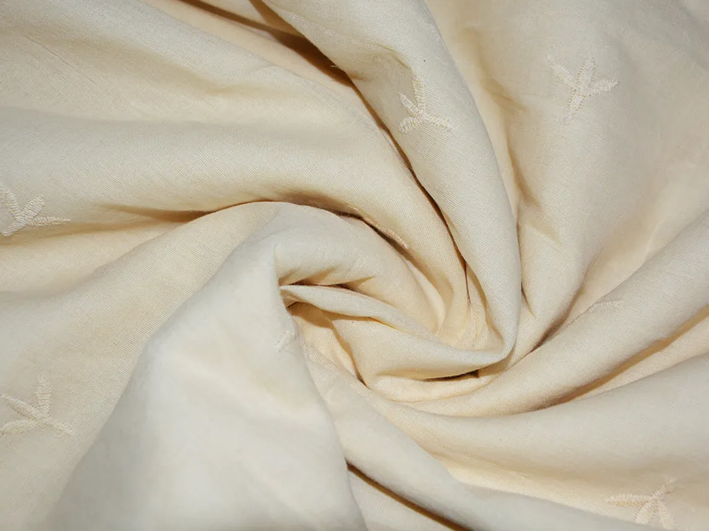 Precut of 2 Meter Cream Plain Cotton Embroidered Fabric