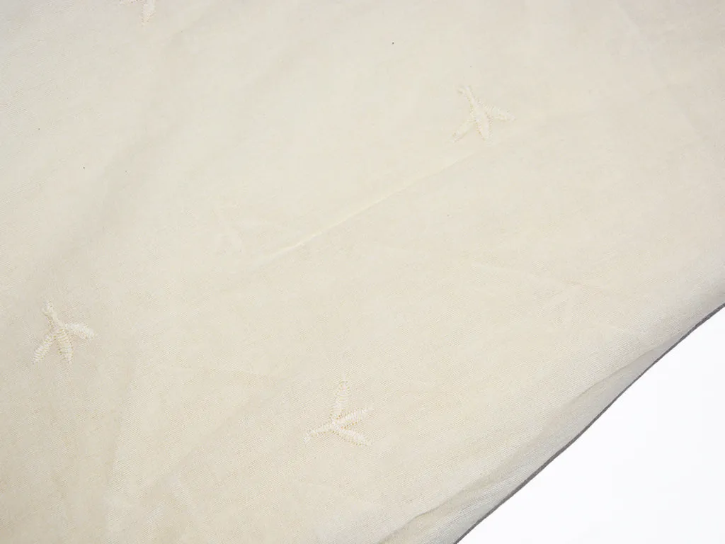 Precut of 2 Meter Cream Plain Cotton Embroidered Fabric