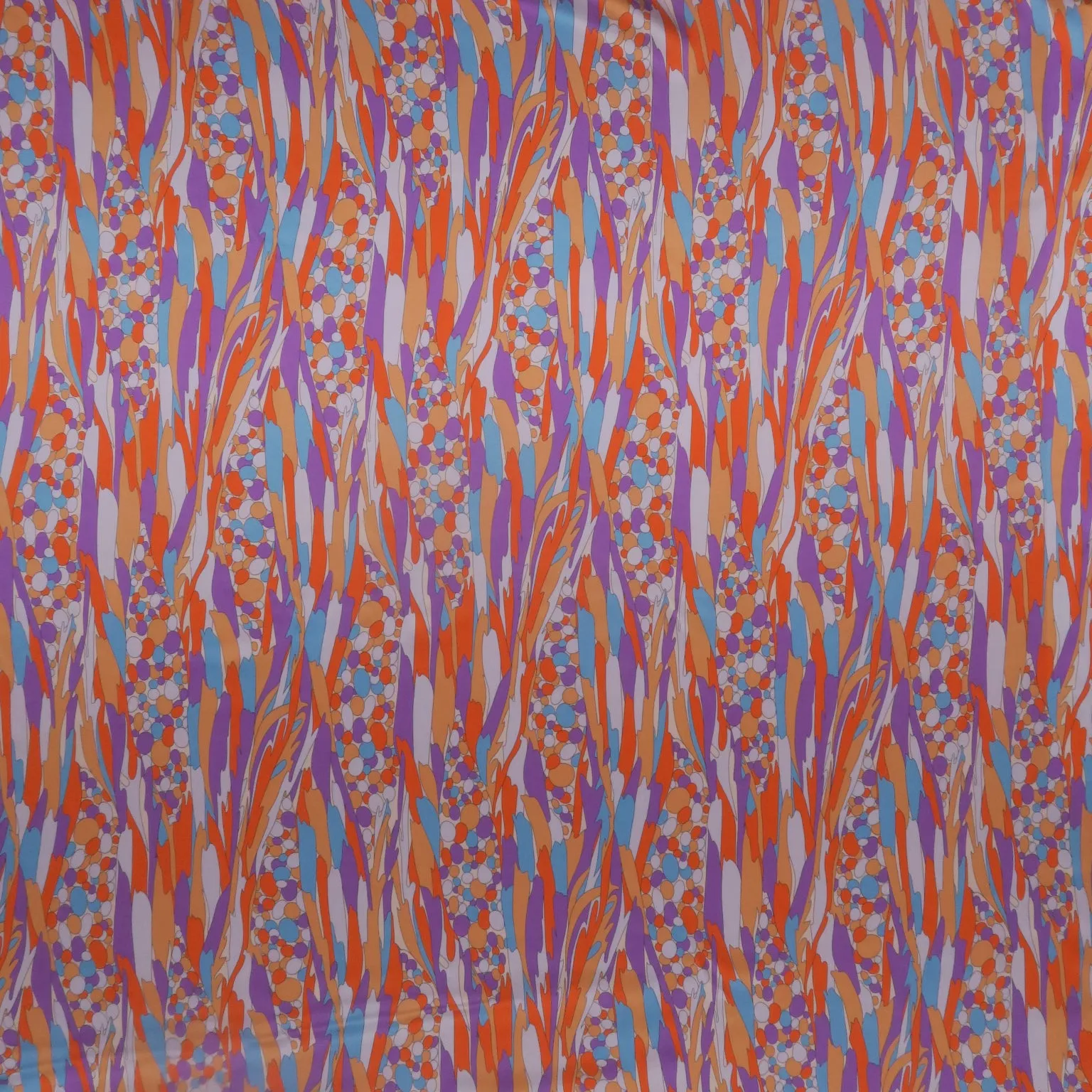 Purle Orange & White Abstract Bubbles Printed Silk Charmeuse Fabric