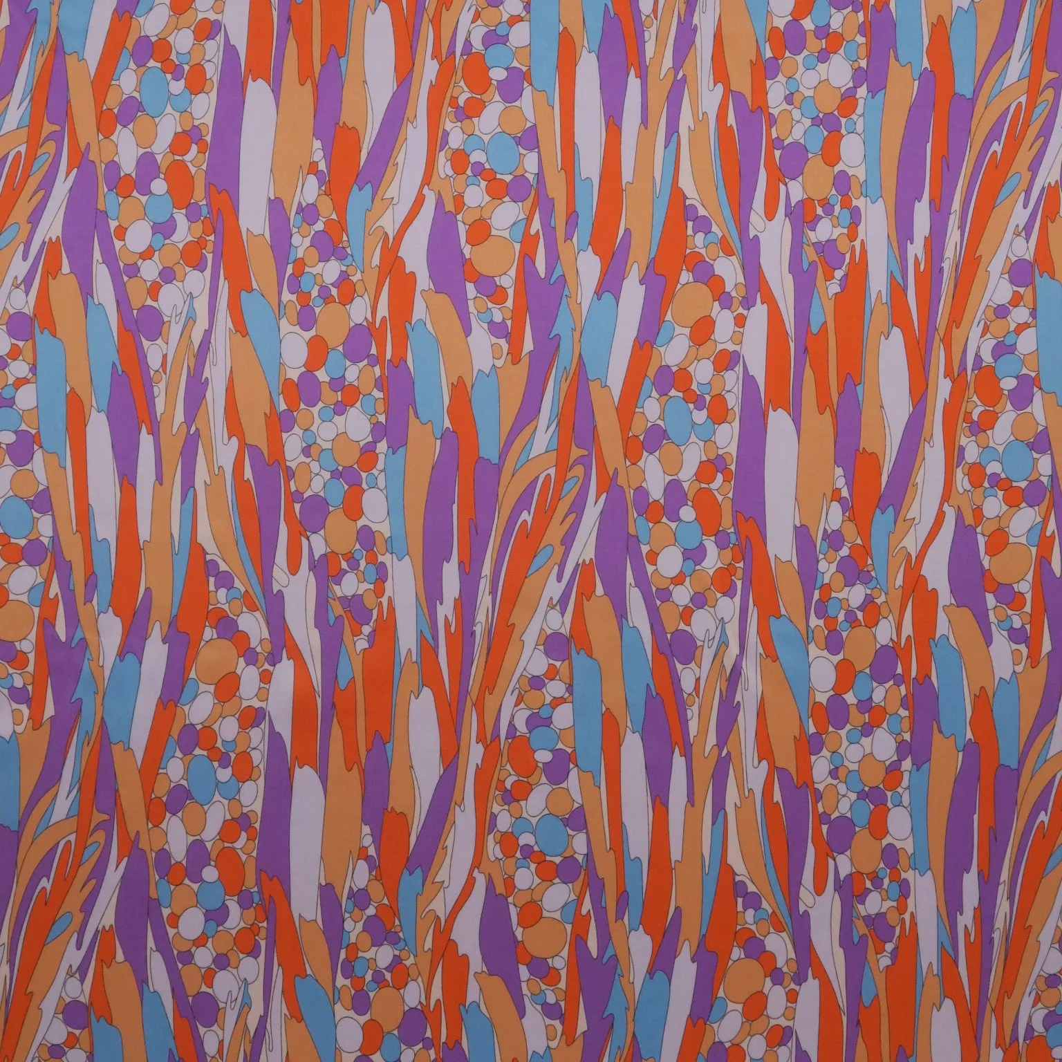 Purle Orange & White Abstract Bubbles Printed Silk Charmeuse Fabric