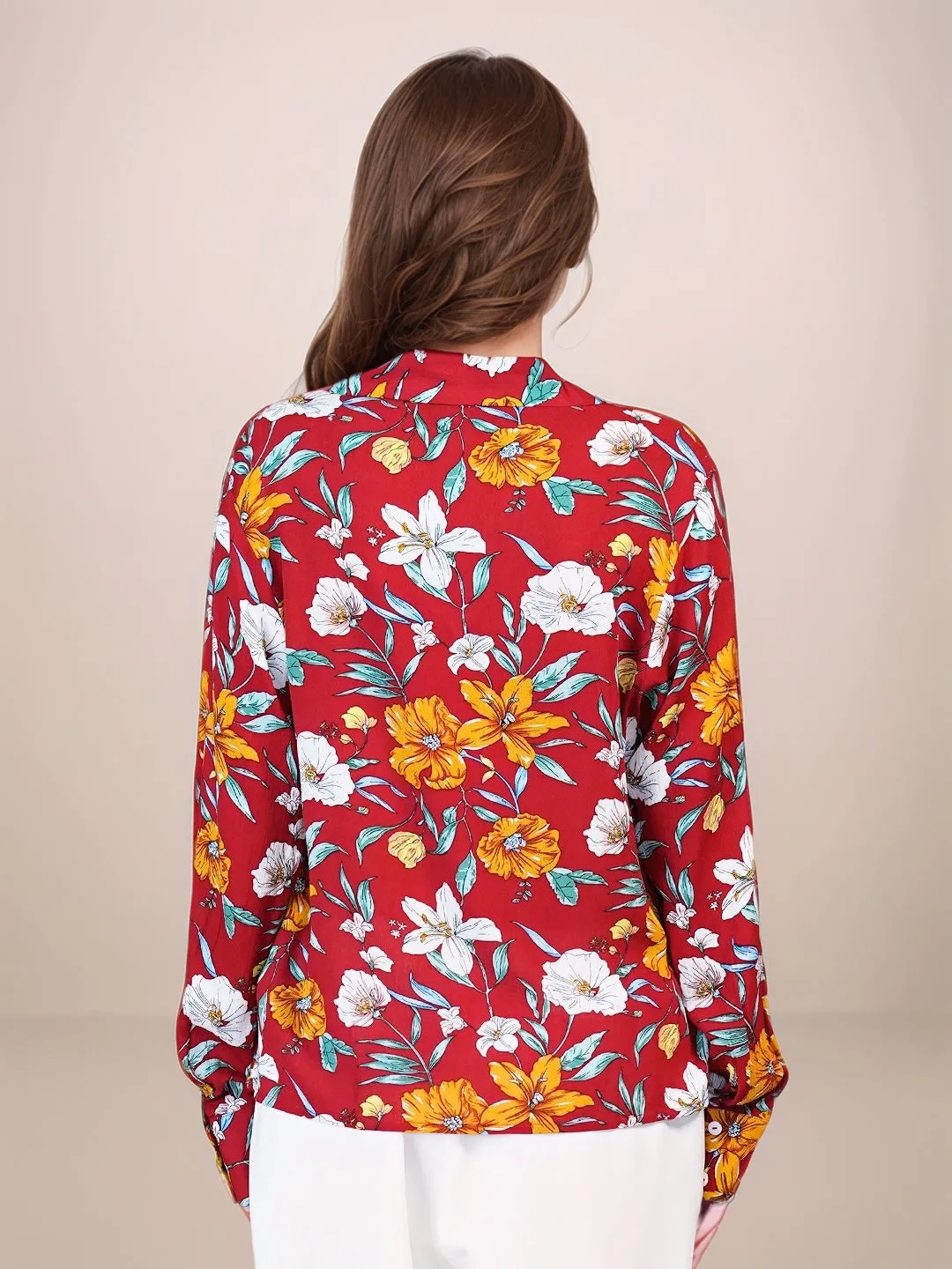 Red Floral Prints Relaxed Fit Shirt