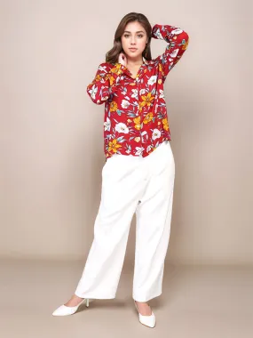 Red Floral Prints Relaxed Fit Shirt