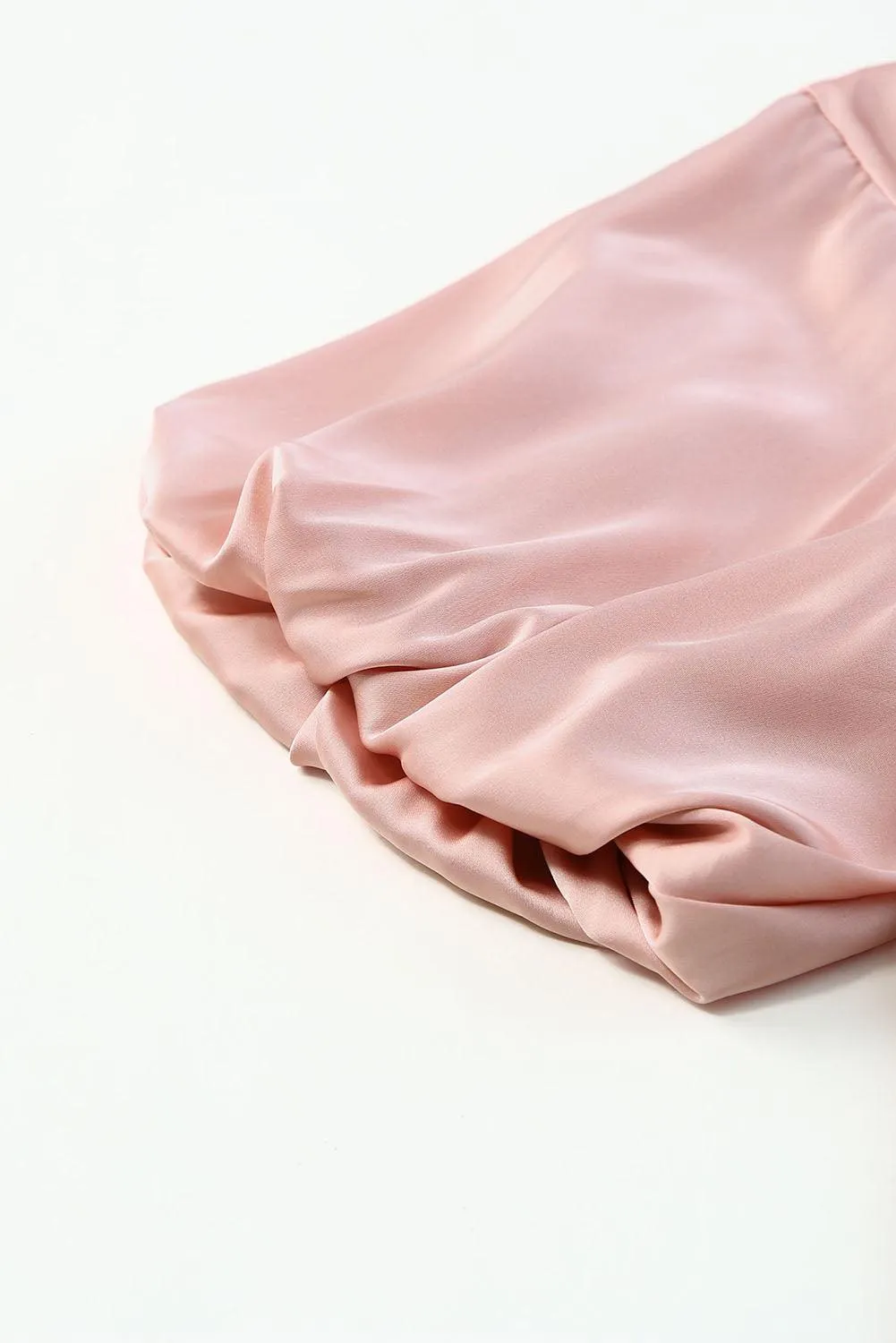 Rose Gold High Neck Puff Sleeve Satin Blouse for Women