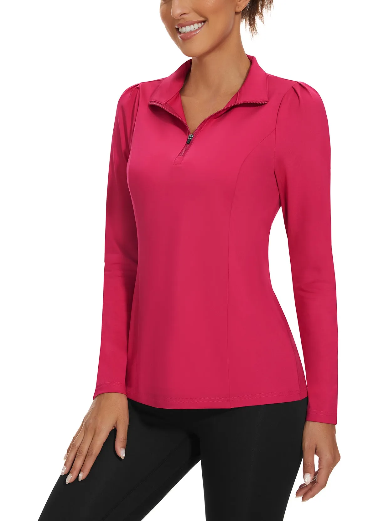 Rose Red Quarter-zip Long-sleeve Golf Shirts for Women