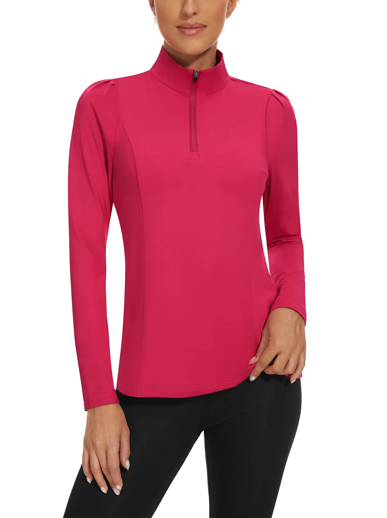 Rose Red Quarter-zip Long-sleeve Golf Shirts for Women