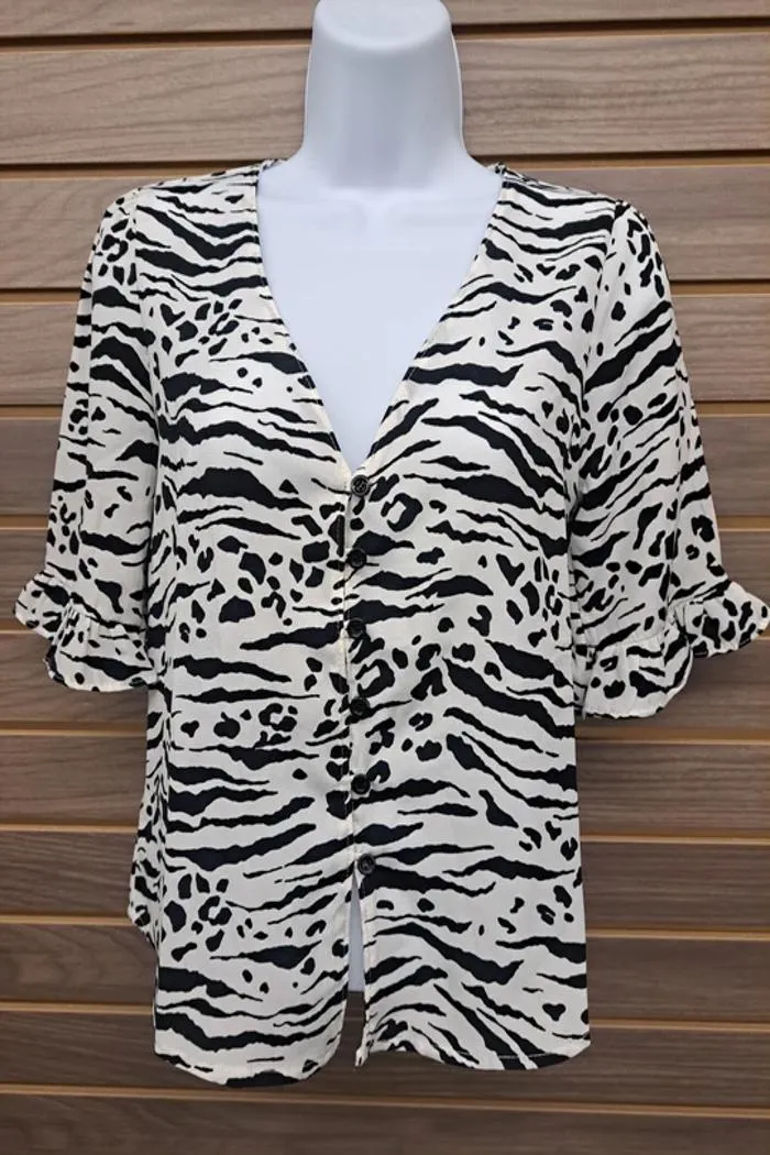 Ruffle Sleeve Tiger Print