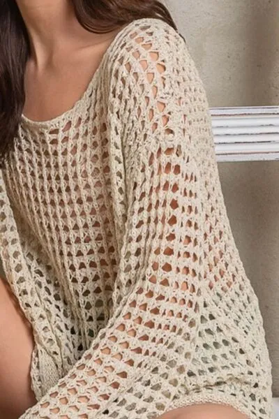 Side Slit Openwork Knit Cover Up