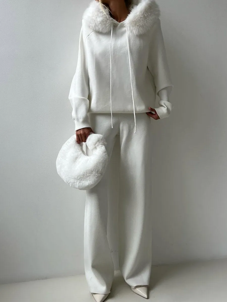 Soft Fur Hooded  Knitwear Suit